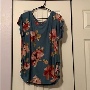 Floral aqua turquoise greenish blue dress shirt